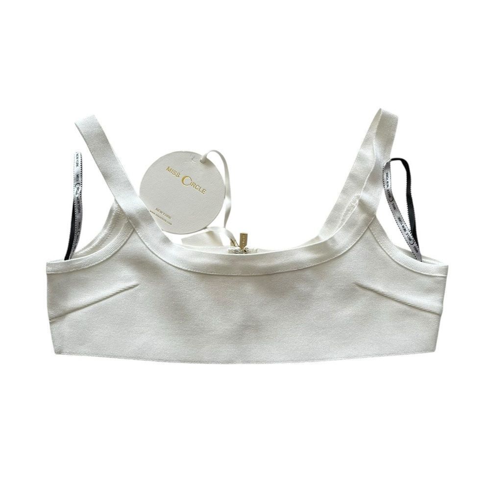 Miss Circle Crop Knit Bralette Tank Top Night Out Size Large White NEW NWT